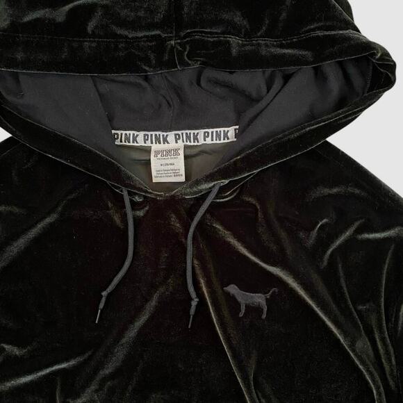 PINK x Victorias Secret Forest Green Velvet Cropped Hoodie - M - Picture 2 of 3